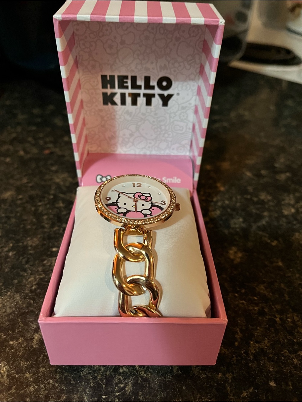 Hello Kitty Gold-tone Chain Bracelet Watch - Pink Accents